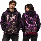 Korn Distressed Purple Lettering Twisted Souls Louder Screams Hoodie for Loud Nu Metal Fans NDN 2