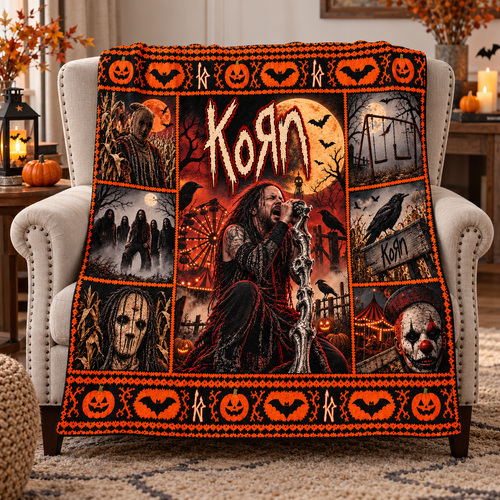 Korn Orange Scarecrow Red Black Figure Fleece Blanket For Halloween Rock Nights NDN 3