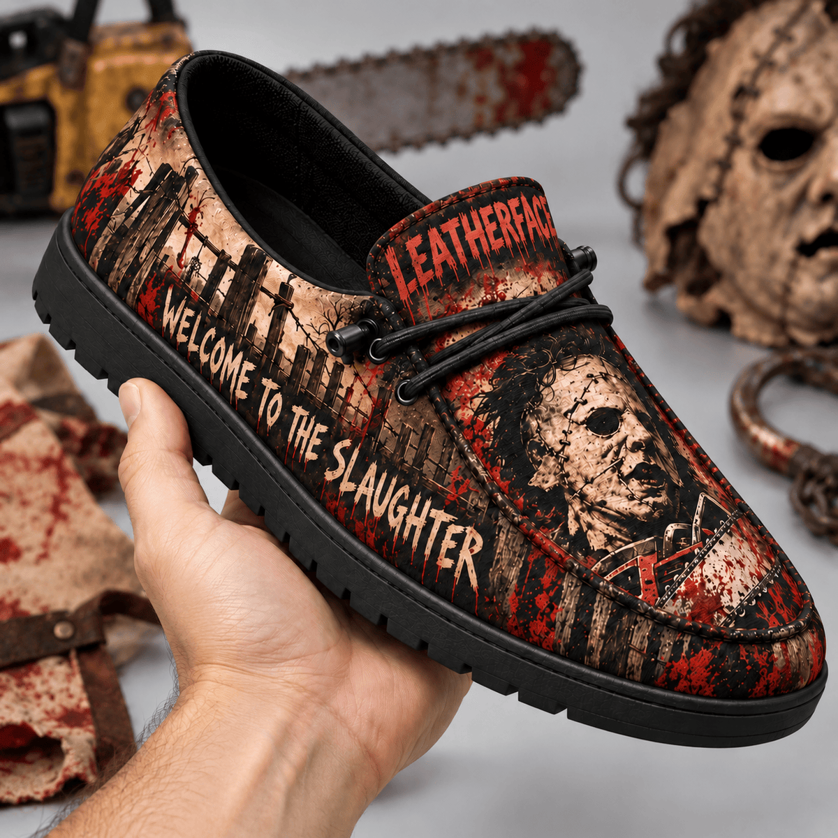 Leatherface Chainsaw Horror Loafer Shoes For Slasher Fans Taking The Road To Terror NDN 2