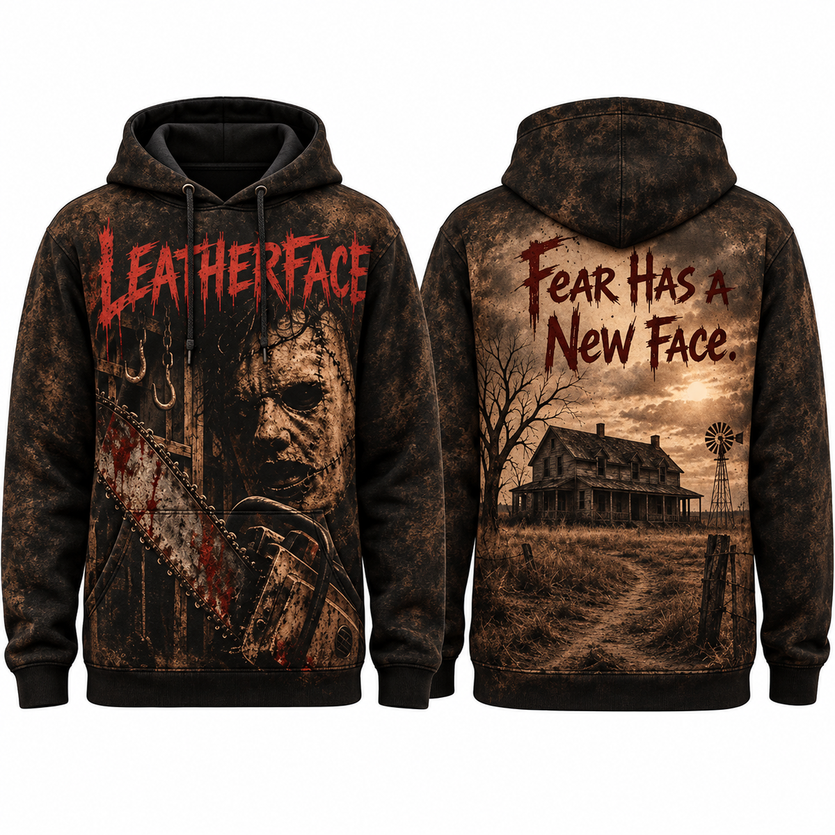 Leatherface Dripping Red Fear Has A New Face Farmhouse Hoodie for Slasher Movie Fans NDN 1