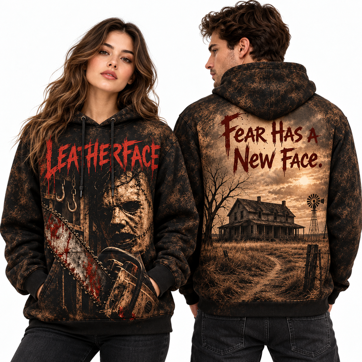 Leatherface Dripping Red Fear Has A New Face Farmhouse Hoodie for Slasher Movie Fans NDN 2