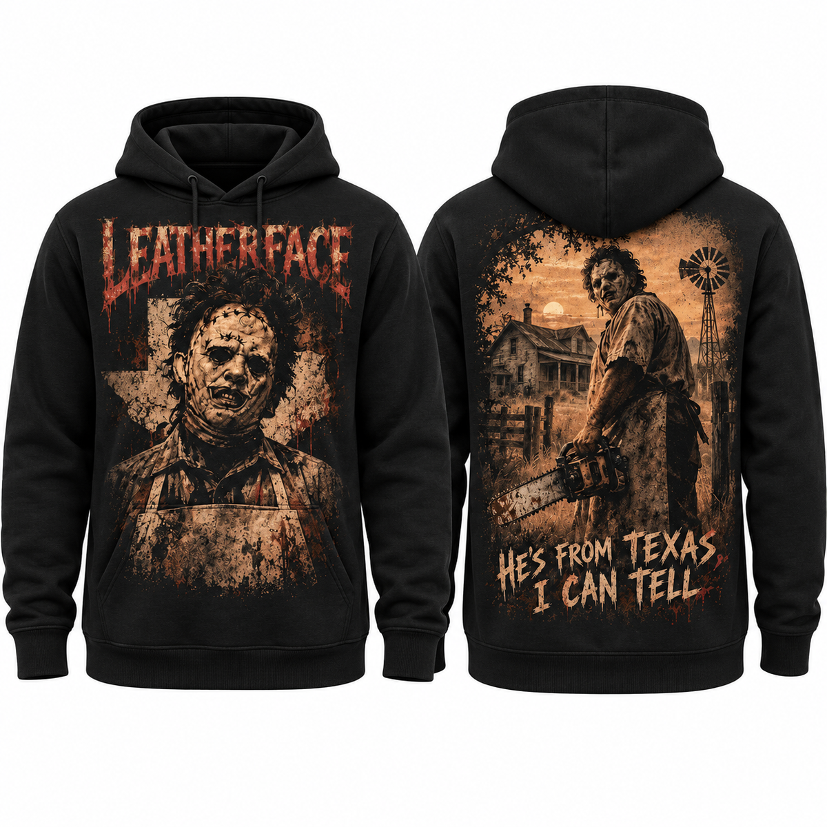 Leatherface Portrait Hes From Texas I Can Tell House Hoodie for Texas Slasher Fans NDN 1