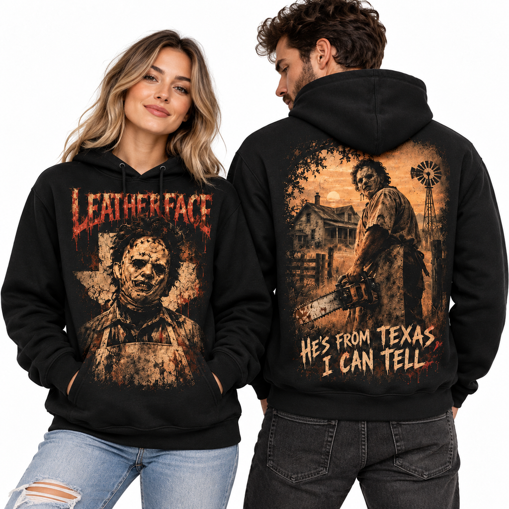 Leatherface Portrait Hes From Texas I Can Tell House Hoodie for Texas Slasher Fans NDN 2
