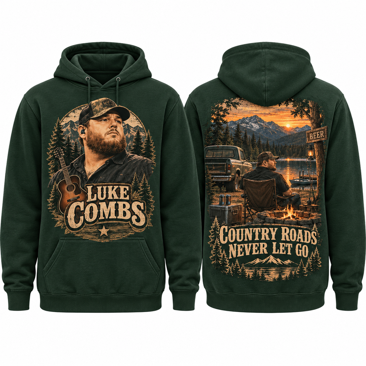 Luke Combs Portrait Country Roads Never Let Go Cabin Truck Hoodie for Country Road Fans NDN 1