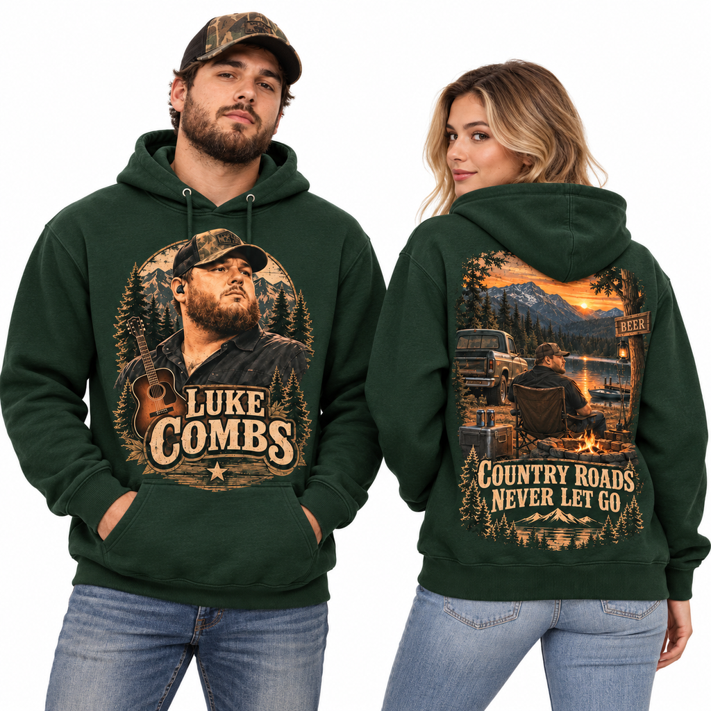 Luke Combs Portrait Country Roads Never Let Go Cabin Truck Hoodie for Country Road Fans NDN 2