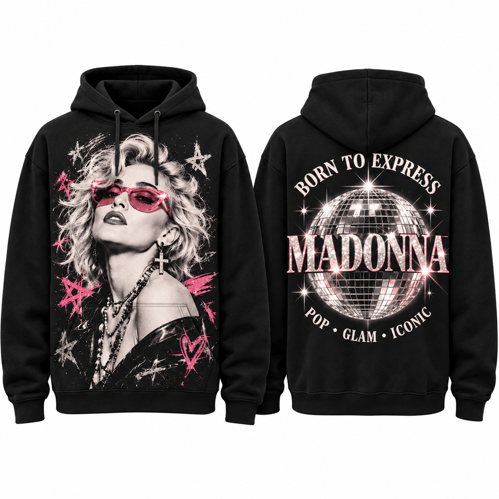 Madonna Sunglasses Portrait Stars Born To Express Pop Glam Icon Hoodie for Pop Glam Fans NDN 1