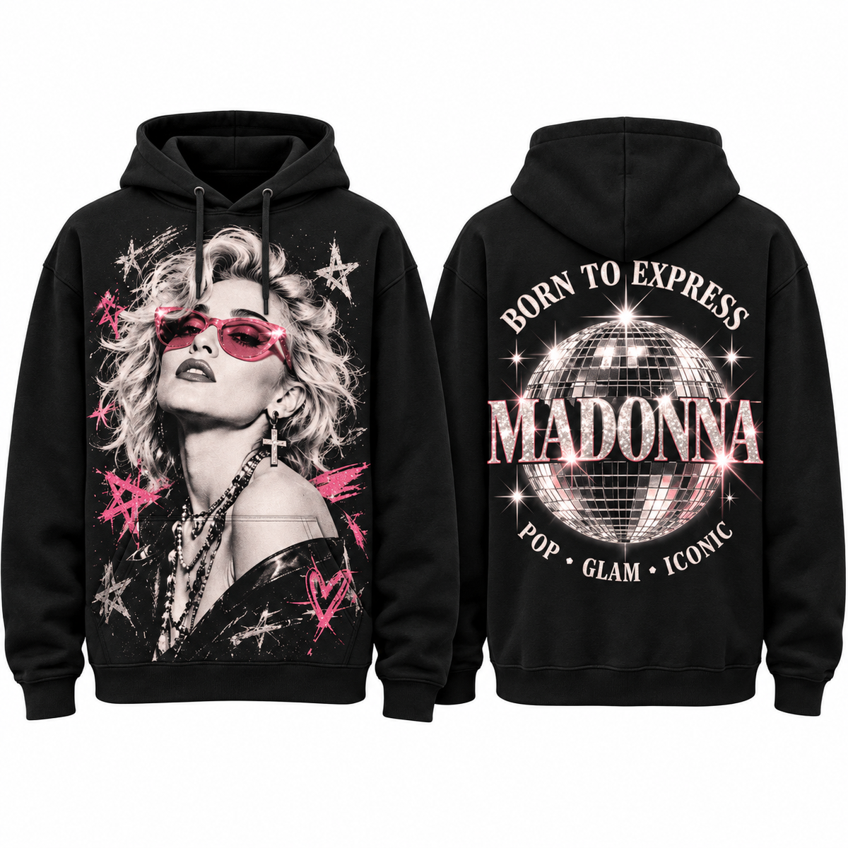 Madonna Sunglasses Portrait Stars Born To Express Pop Glam Icon Hoodie for Pop Glam Fans NDN 1