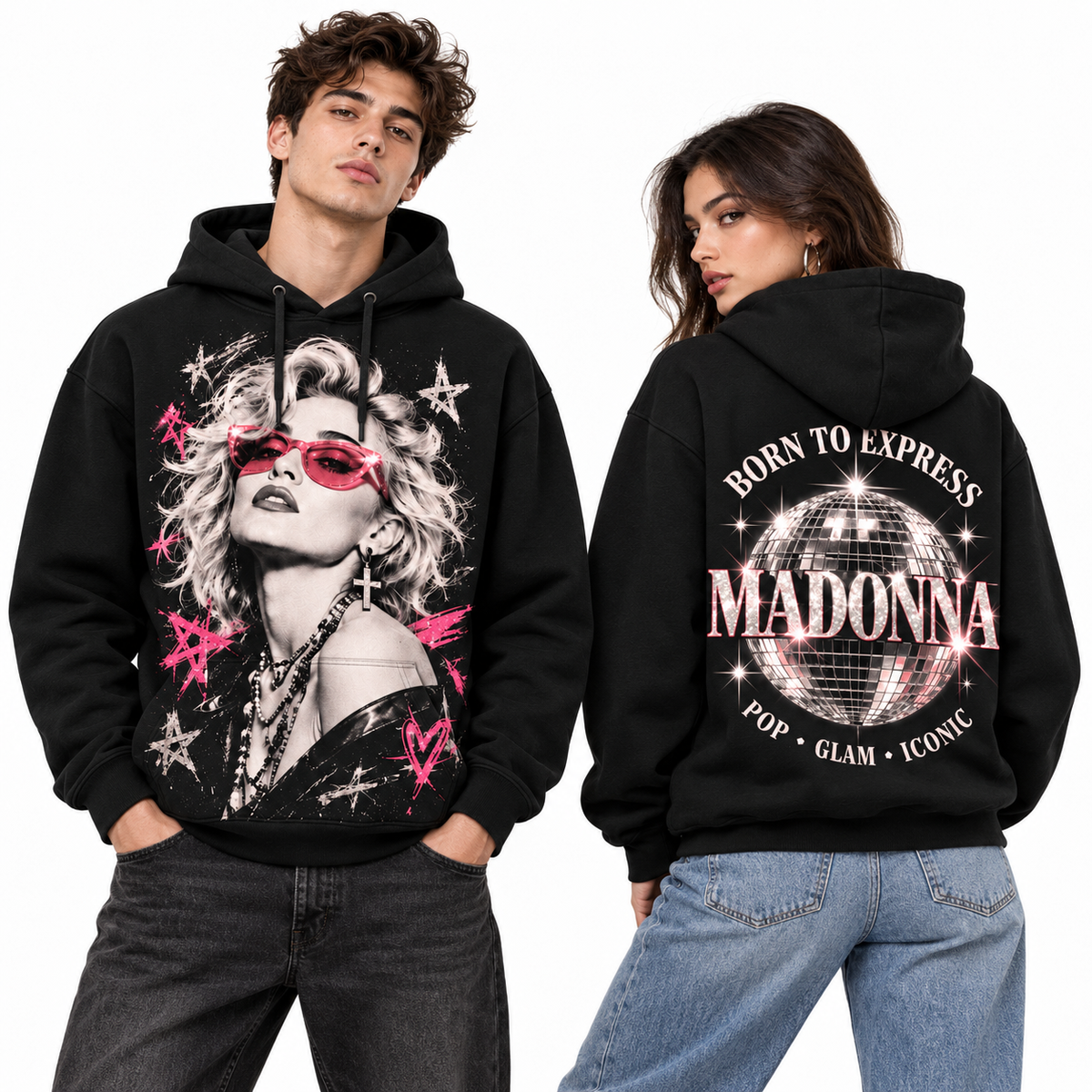 Madonna Sunglasses Portrait Stars Born To Express Pop Glam Icon Hoodie for Pop Glam Fans NDN 2
