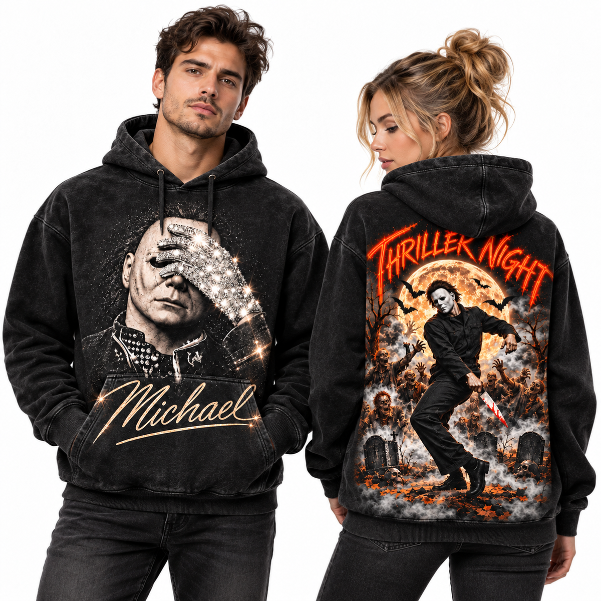 Michael Jackson Zombie Face Thriller Night Dancer Graveyard Hoodie for Thriller Night Fans NDN 2