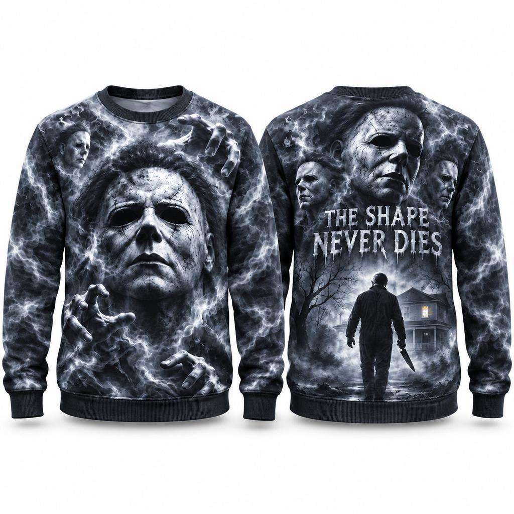 Michael Myers White Mask The Shape Never Dies Black Sweater for Shape Night Fans NDN 1