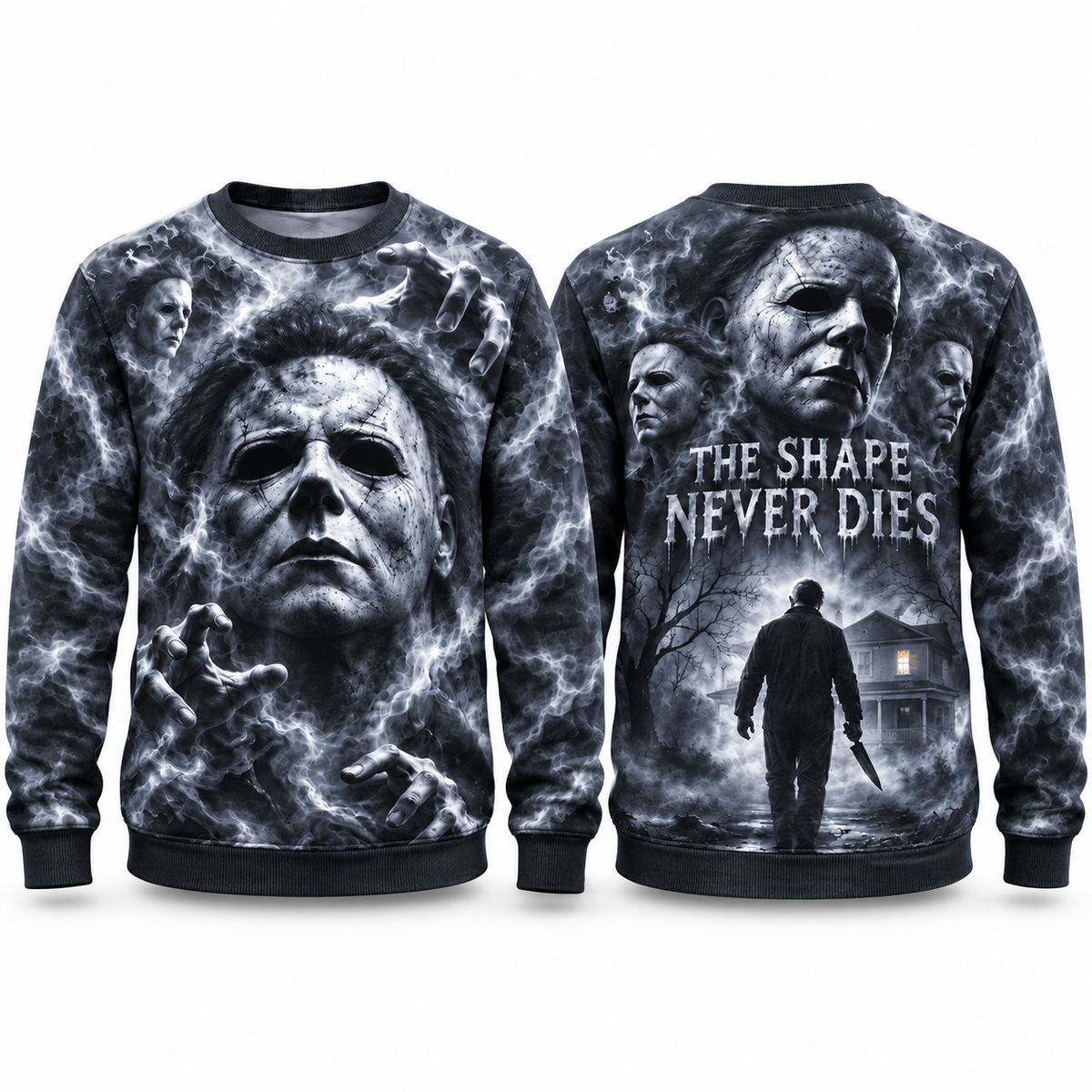 Michael Myers White Mask The Shape Never Dies Black Sweater for Shape Night Fans NDN 1