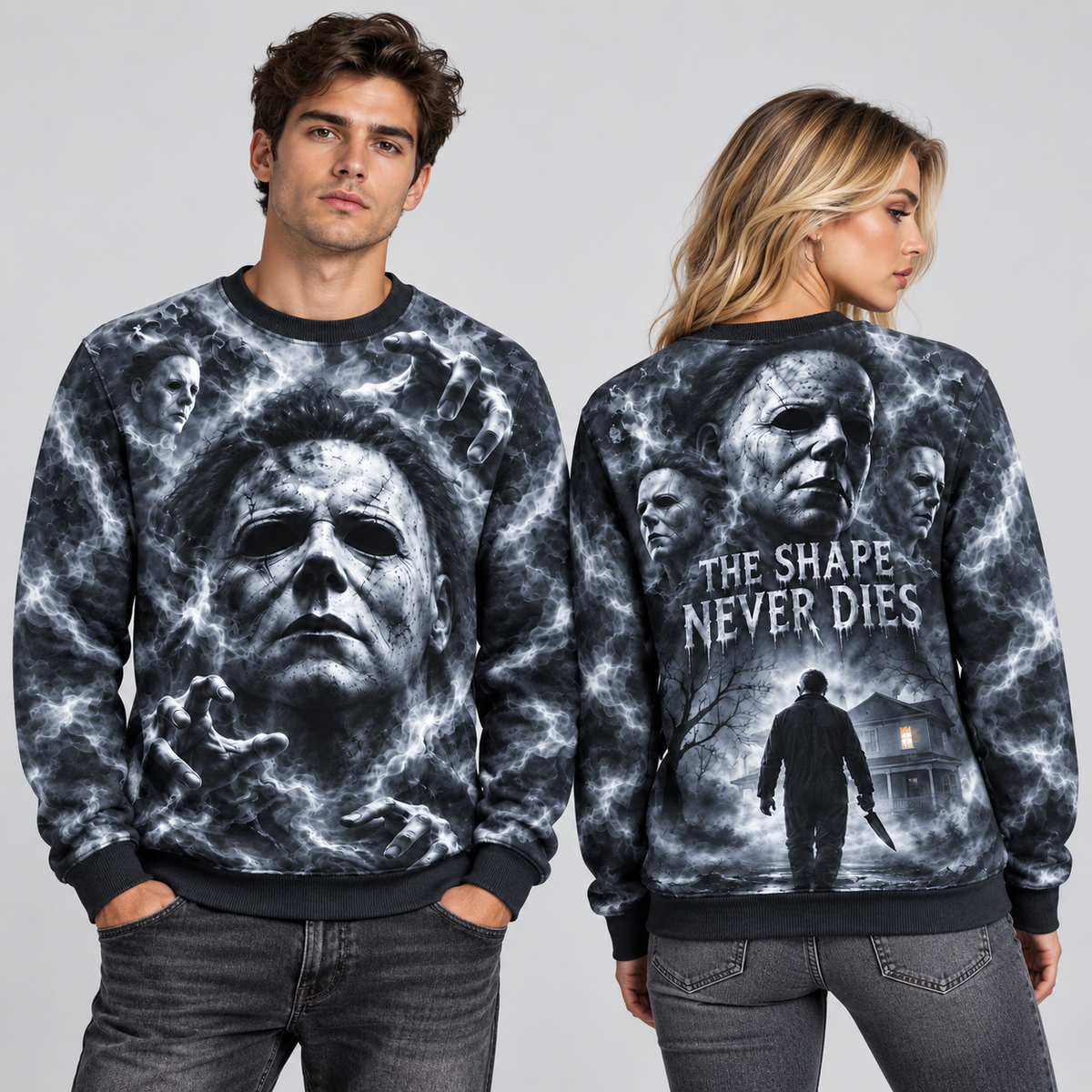 Michael Myers White Mask The Shape Never Dies Black Sweater for Shape Night Fans NDN 2