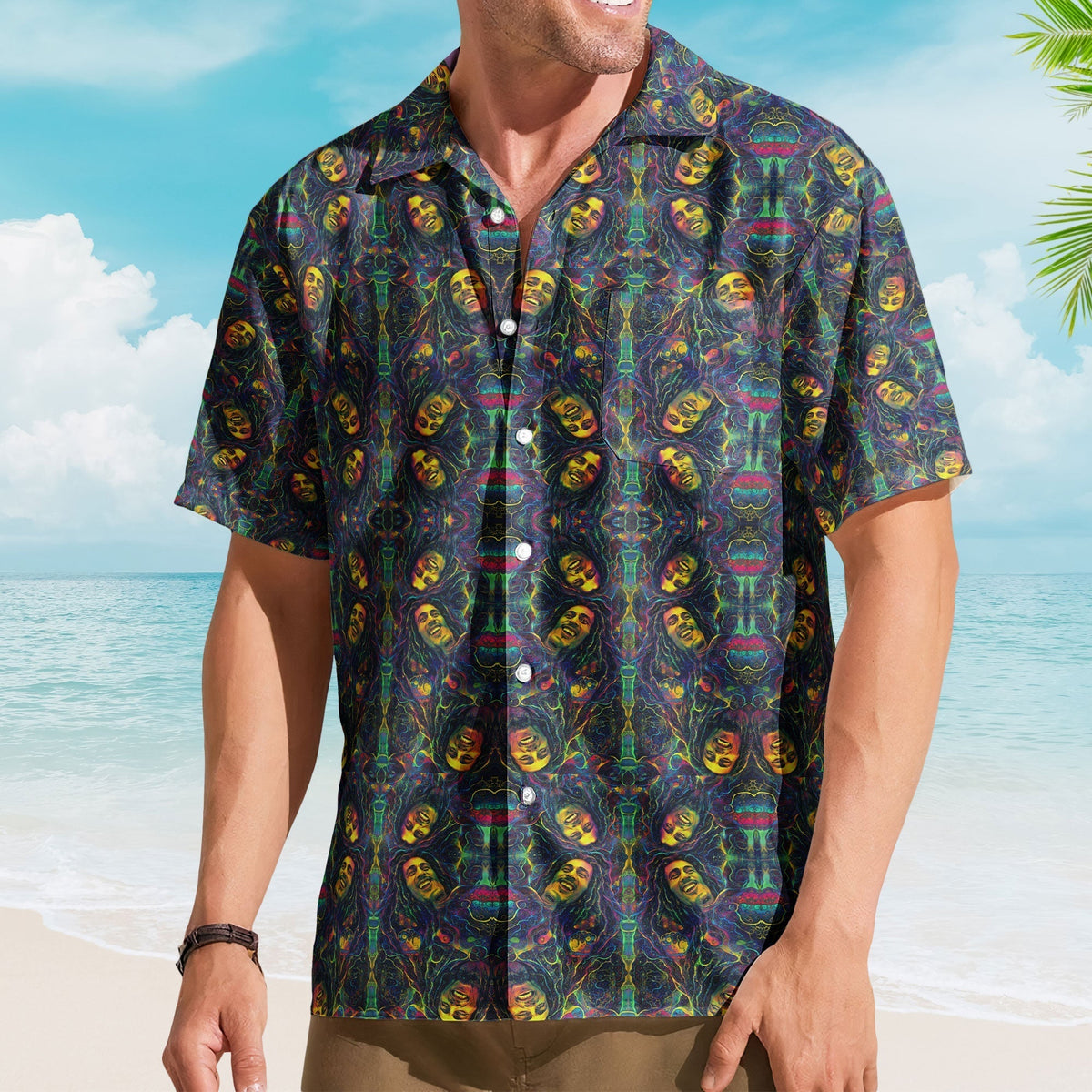 Bob Marley Unisex Hawaiian Shirt Retro Reggae Music Aloha Button-Up Shirt