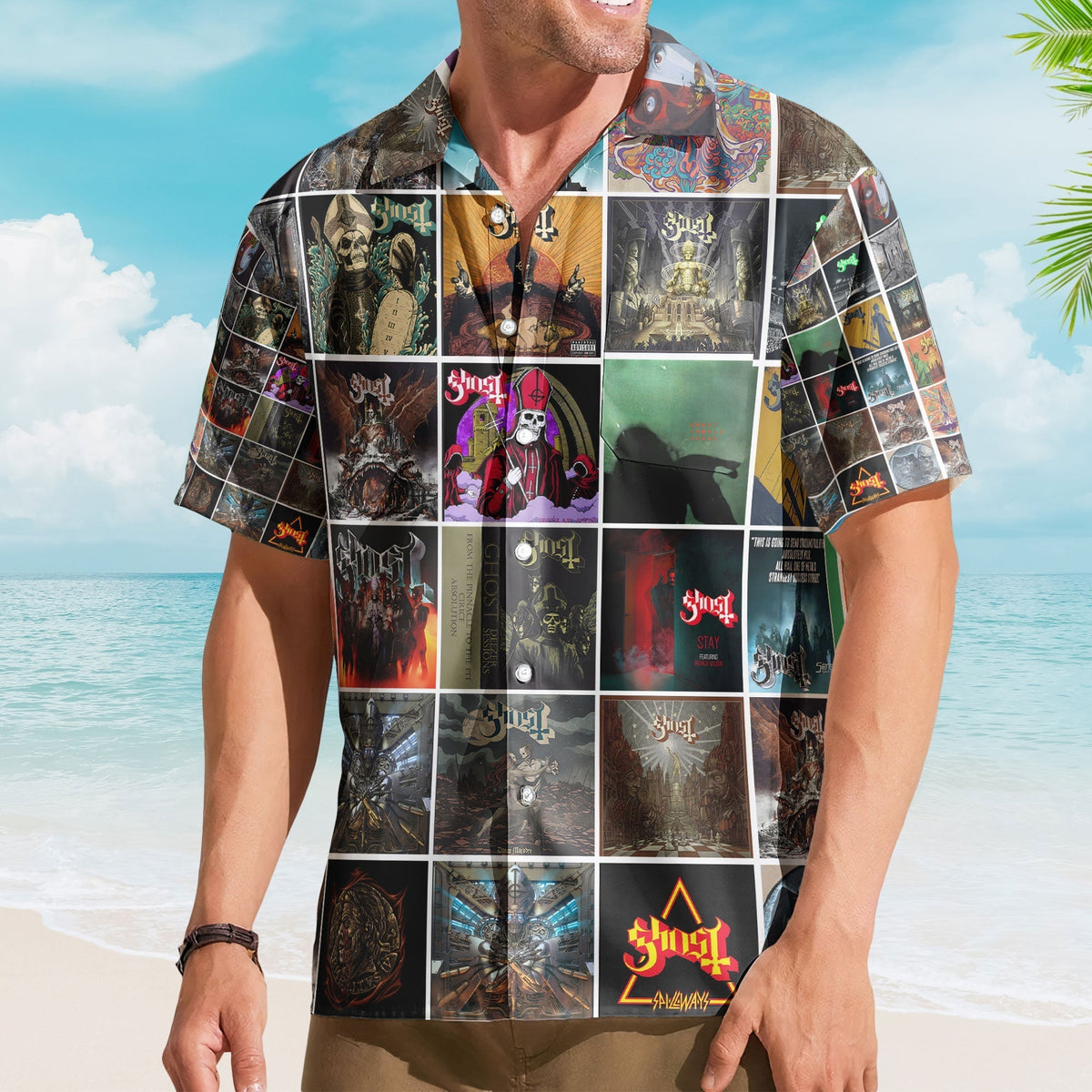 Ghost Band Album Collage Hawaiian Shirt Gothic Rock Fan Shirt
