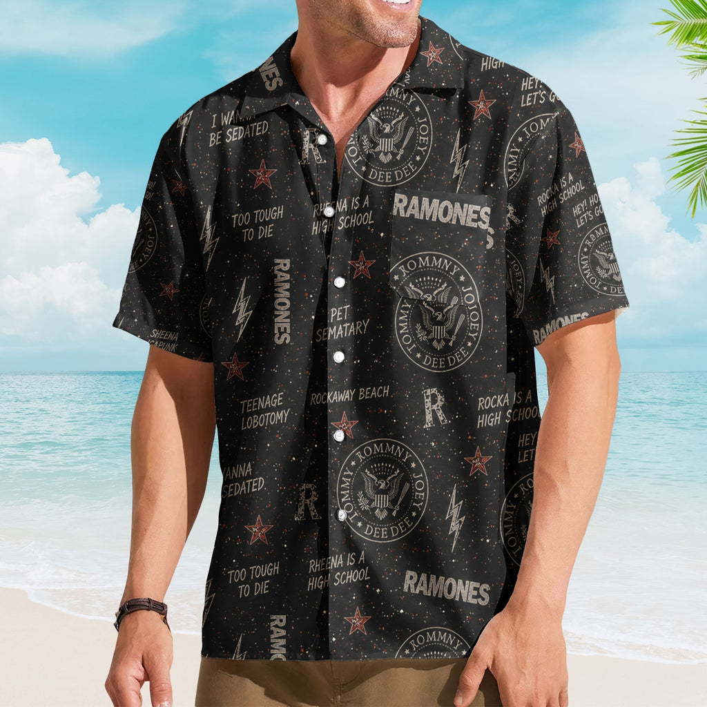 Ramones Hawaiian Shirt - Unisex Punk Rock Presidential Seal Black Button Up
