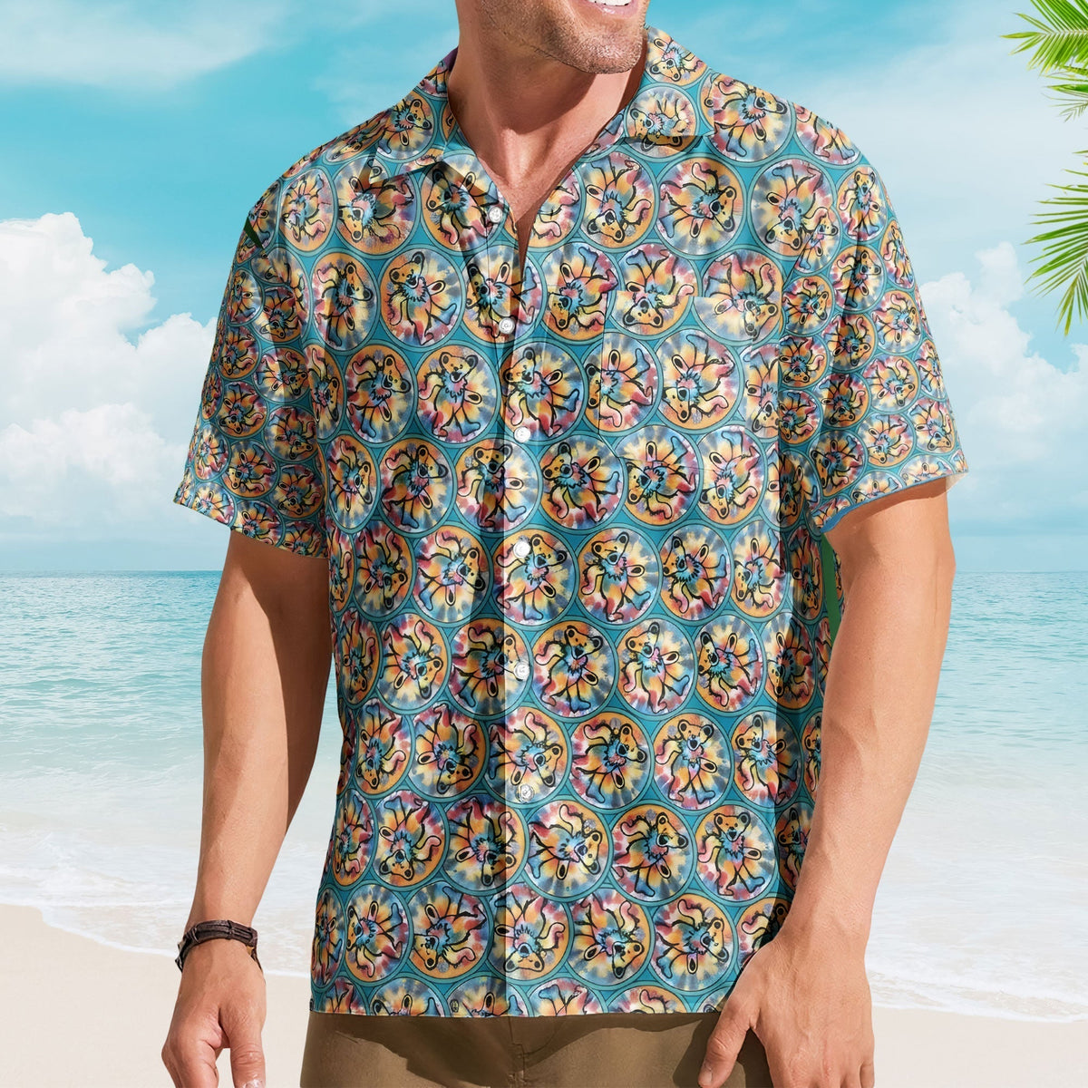 Grateful Dead Inspried Hawaiian Shirt Dancing Bears All-Over Print Button-Up
