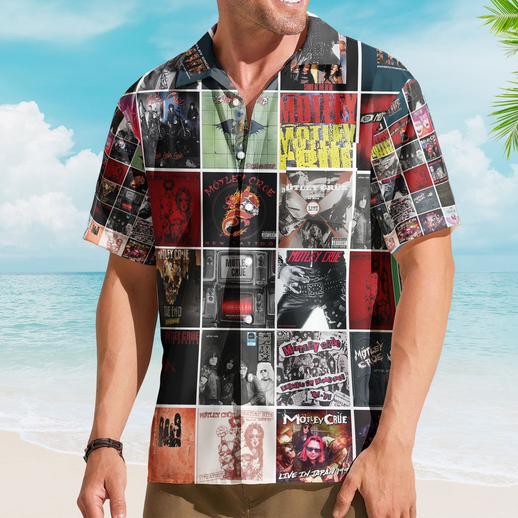 Mötley Crüe Album Collage Hawaiian Shirt Rock Band Fan Shirt