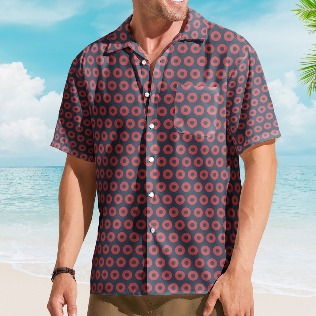 Navy and Red Phish Fishman Donut Unisex Hawaiian Shirt Retro Music Aloha Button-Up Shirt