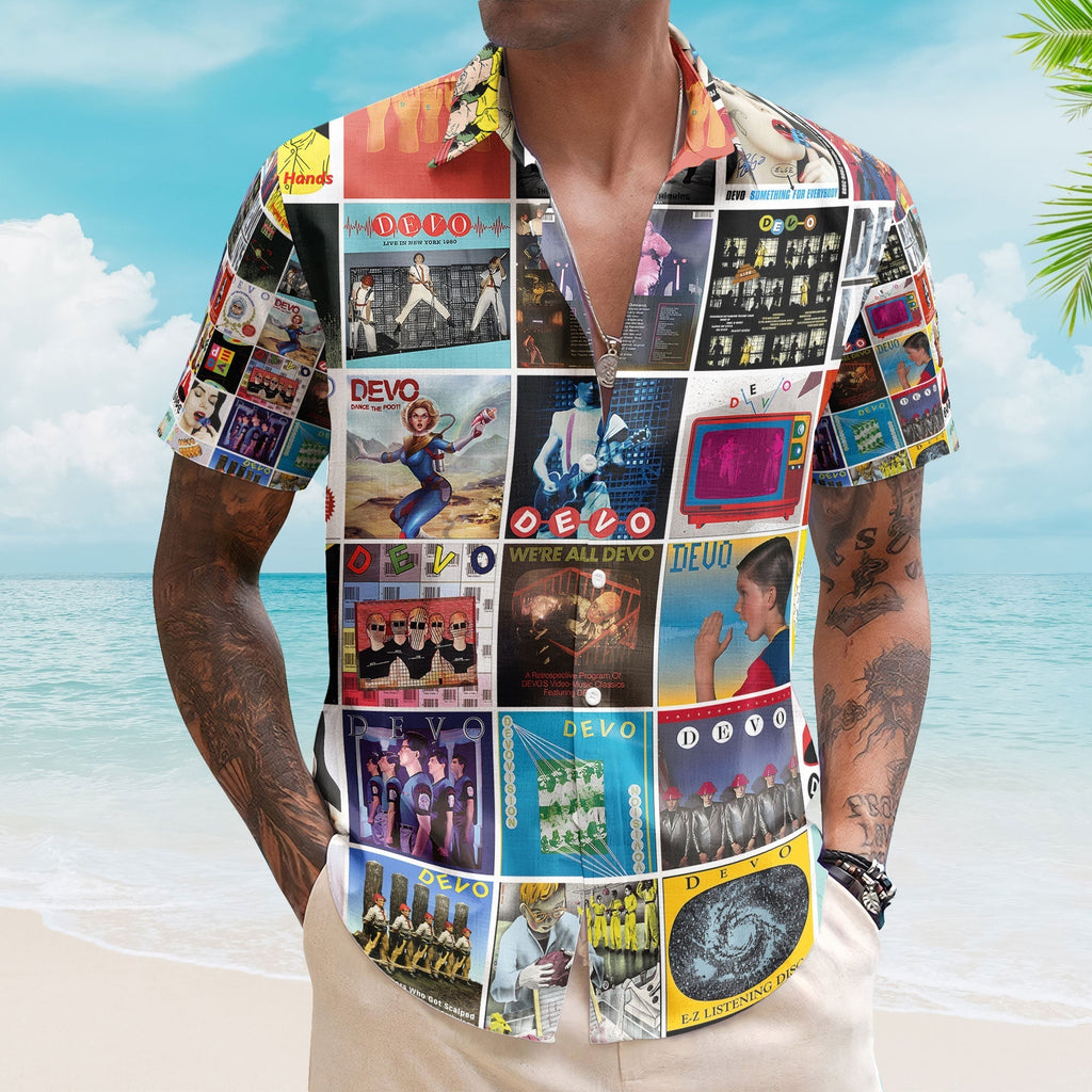 DEVO Album Collage Hawaiian Shirt Retro New Wave Music Shirt