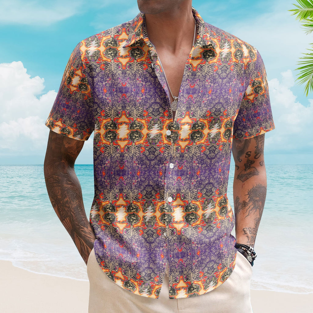 Grateful Dead Inspried Unisex Hawaiian Shirt Skull & Roses Bolt All-Over Print Button-Up