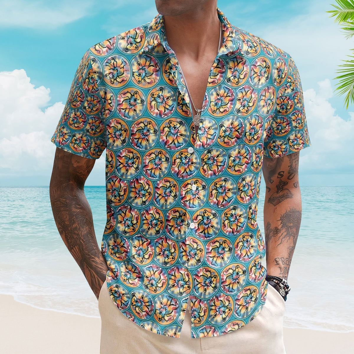 Grateful Dead Inspried Hawaiian Shirt Dancing Bears All-Over Print Button-Up