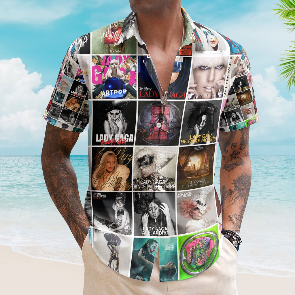 Lady Gaga Album Collage Hawaiian Shirt Pop Icon Fan Shirt