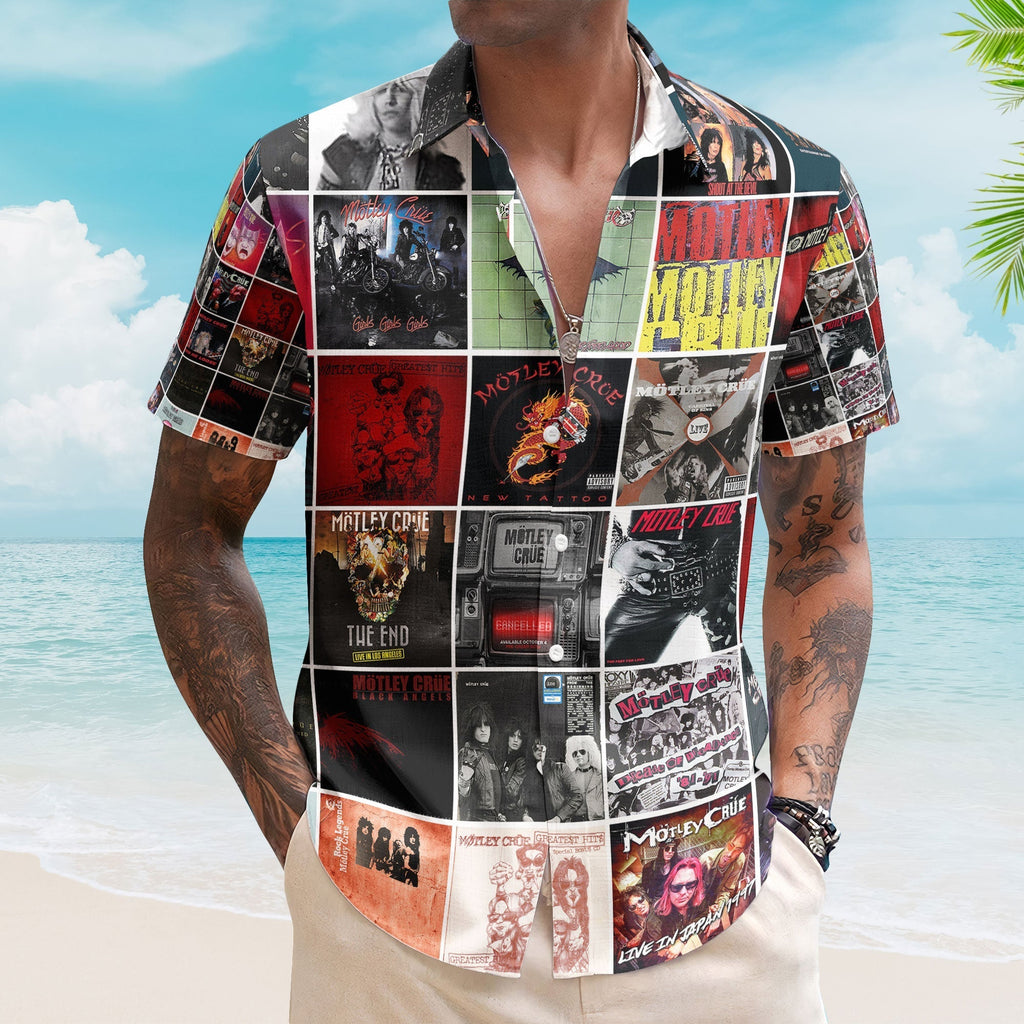 Mötley Crüe Album Collage Hawaiian Shirt Rock Band Fan Shirt