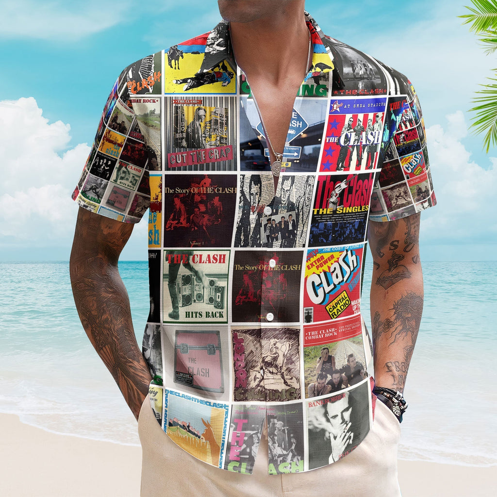 The Clash Hawaiian Shirt Vintage Album Collage Punk Rock Style
