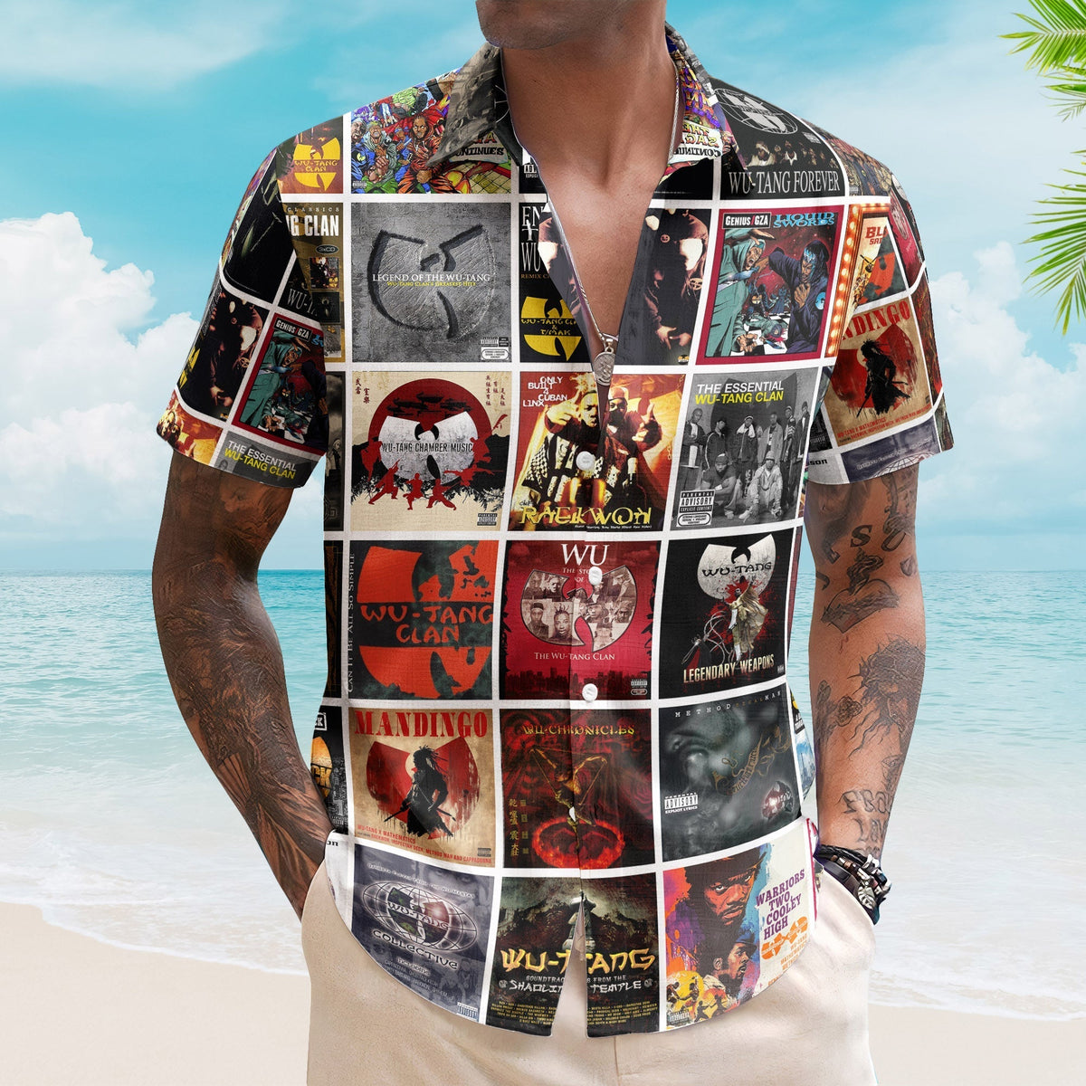 Wu-Tang Clan Hawaiian Shirt Album Cover Collage Hip-Hop Summer Button Up
