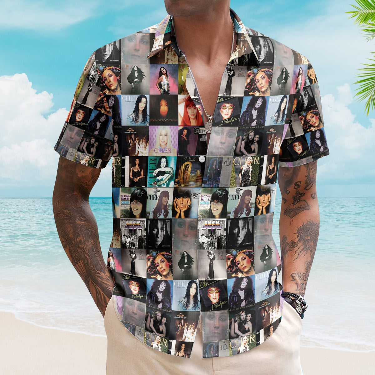 Cher Retro Music Album Art Mosaic Grid Colorful Hawaiian Shirt Retro Music Album Art Inspired Unisex Shirt