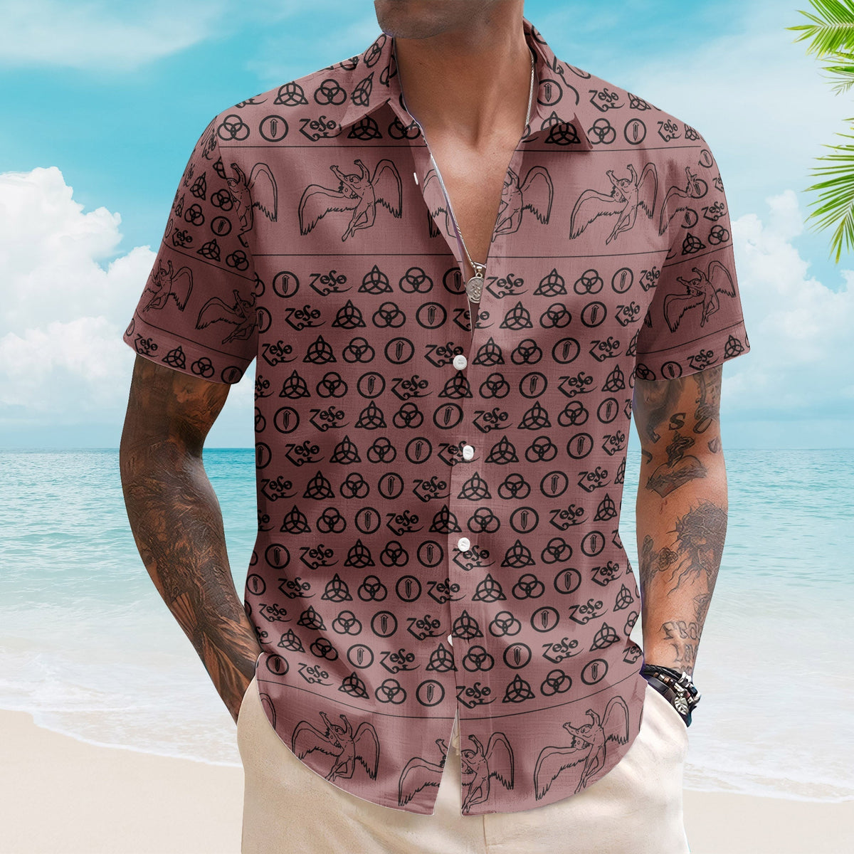 Led Zeppelin ZoSo Monogram Hawaiian Shirt Unisex Swan Song Angel Graphic Collage Button Up