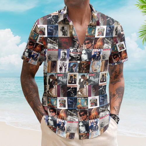 Bob Dylan Rock Music Icon Unisex Summer Button Up Hawaiian Shirt Retro Music Album Art Inspired Unisex Shirt