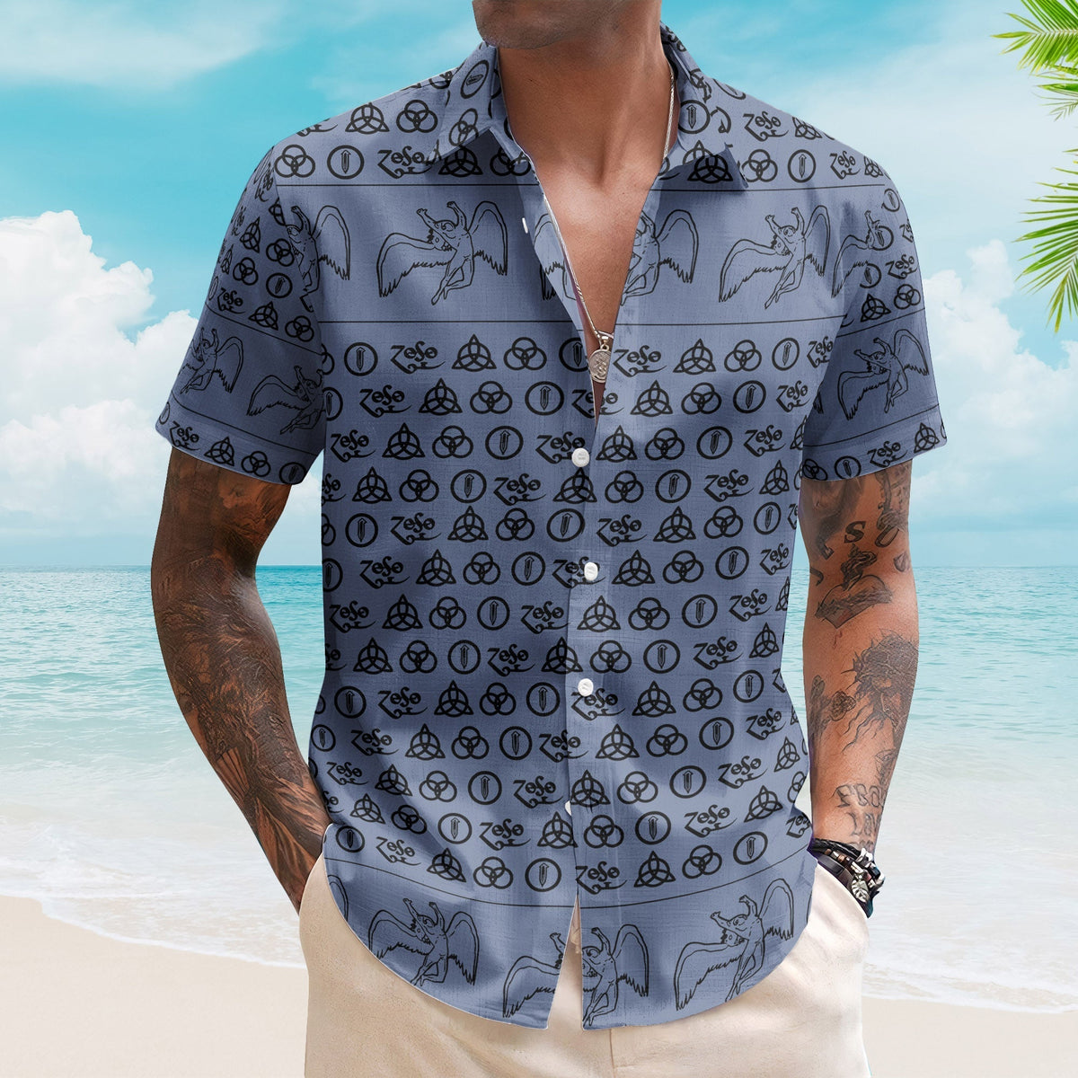 Led Zeppelin ZoSo Monogram Hawaiian Shirt Unisex Swan Song Angel Graphic Collage Button Up