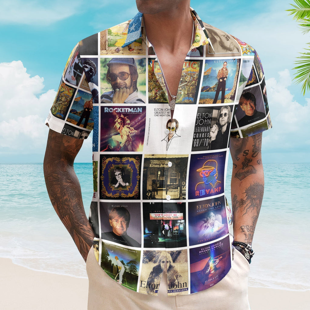 Elton John Album Collage Hawaiian Shirt Rock Pop Music Fan Shirt