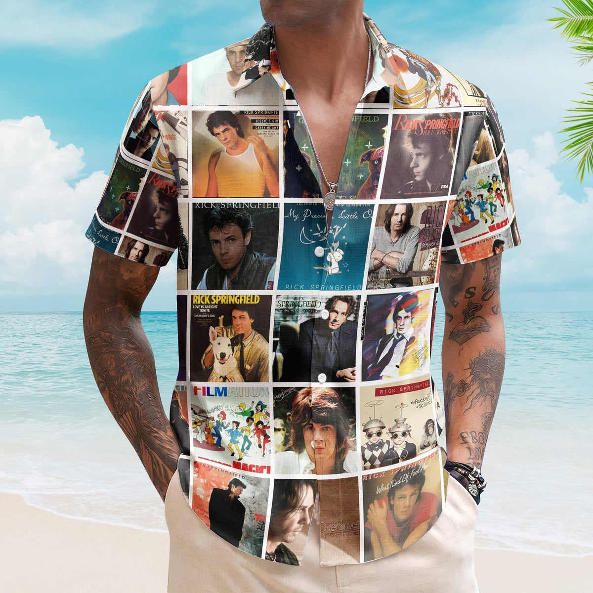 Rick Springfield Album Collage Hawaiian Shirt Pop Rock Music Fan Shirt