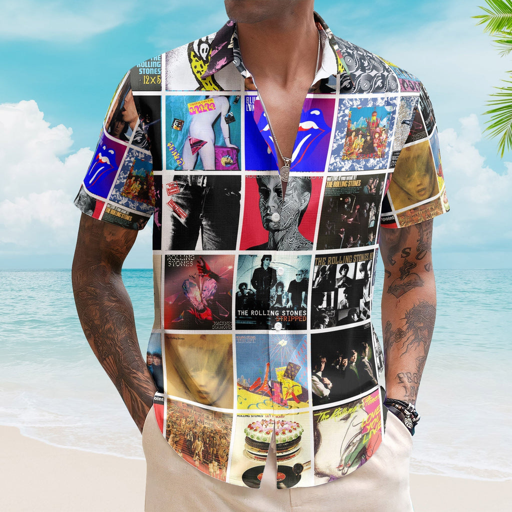 The Rolling Stones Album Collage Hawaiian Shirt Rock Band Fan Shirt
