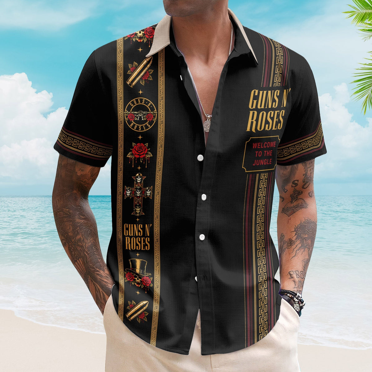 Guns N' Roses Luxury Design Hawaiian Shirt Vintage Rock Inspired Black Hawaiian Shirt
