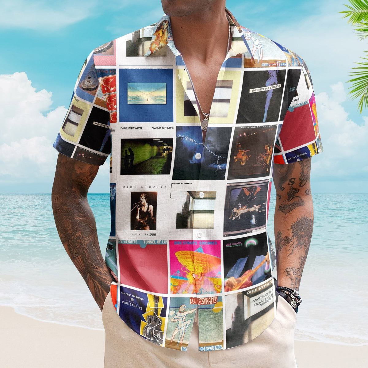 Dire Straits Album Collage Hawaiian Shirt Rock Music Band Fan Shirt