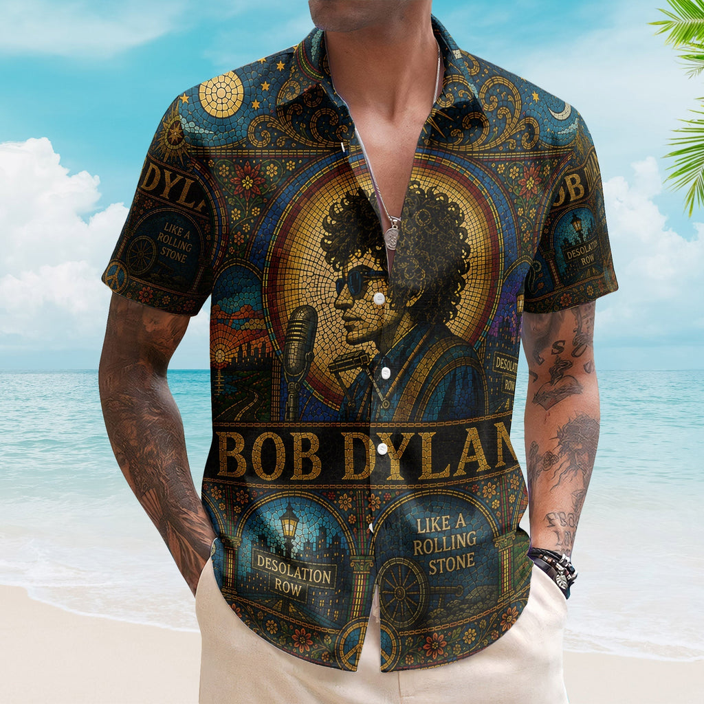 Bob Dylan Hawaiian Shirt - Unisex Retro Like A Rolling Stone Cathedral Window Button Up