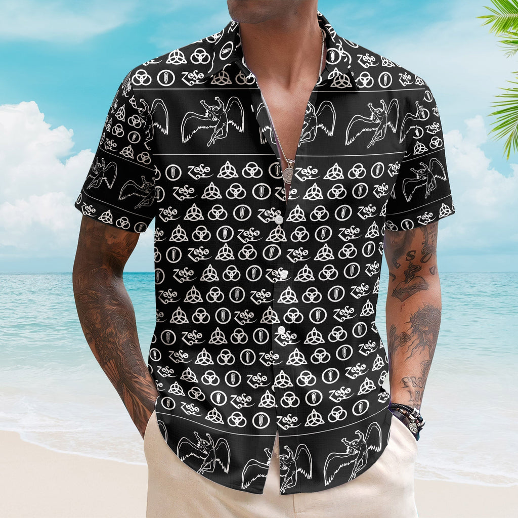 Led Zeppelin ZoSo Monogram Hawaiian Shirt Unisex Swan Song Angel Graphic Collage Button Up