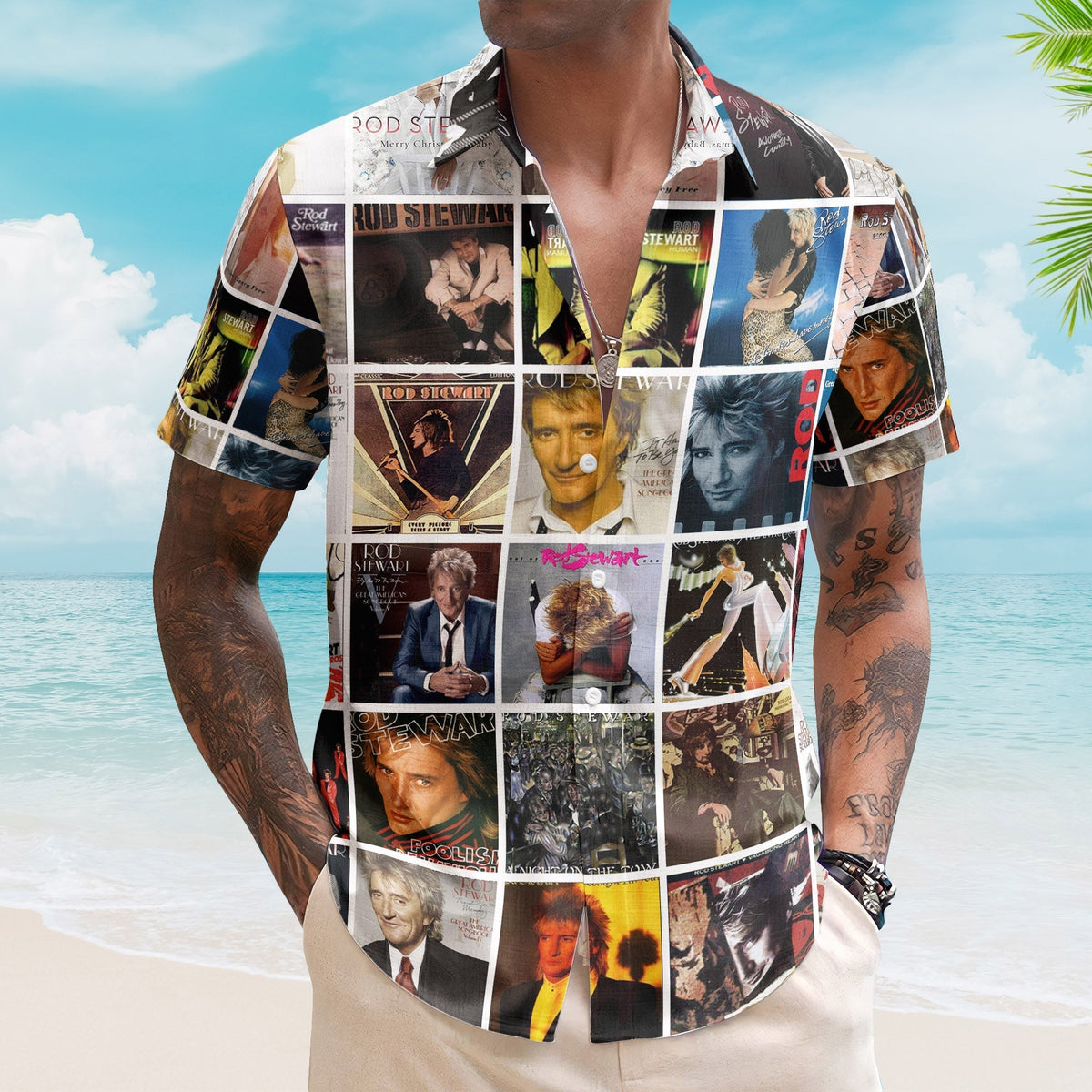 Rod Stewart Album Collage Hawaiian Shirt Pop Rock Music Fan Shirt