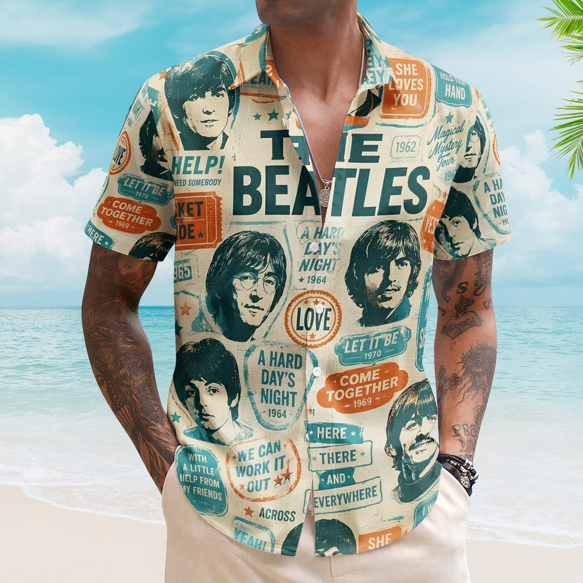 The Beatles Album Graphic All-over Print Hawaiian Shirt Retro Music Album Art Inspired Shirt