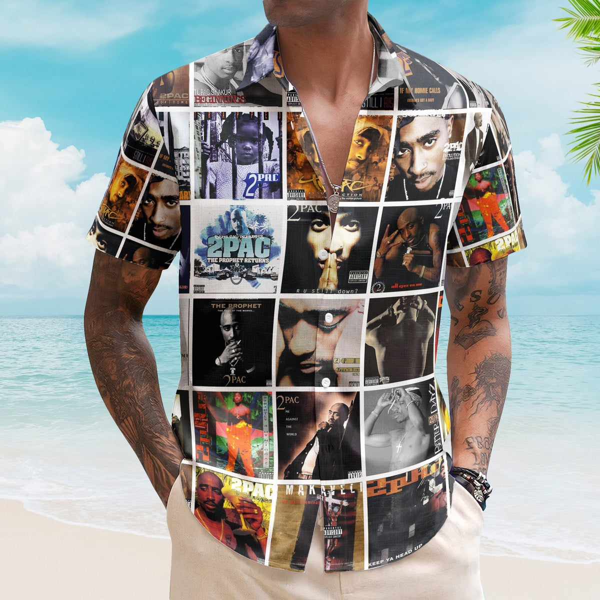 2Pac Album Collage Hawaiian Shirt Hip-Hop Rap Music Fan Shirt