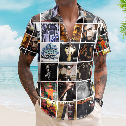 2Pac Album Collage Hawaiian Shirt Hip-Hop Rap Music Fan Shirt