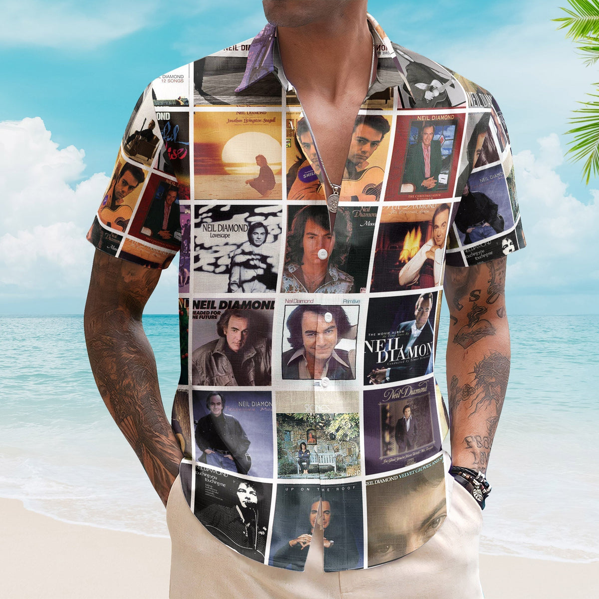 Neil Diamond Album Collage Hawaiian Shirt Pop Rock Music Fan Shirt