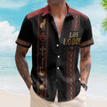 Los Lobos Hawaiian Shirt - Unisex Retro Howling Wolf Sacred Heart Vertical Stripe Button Up