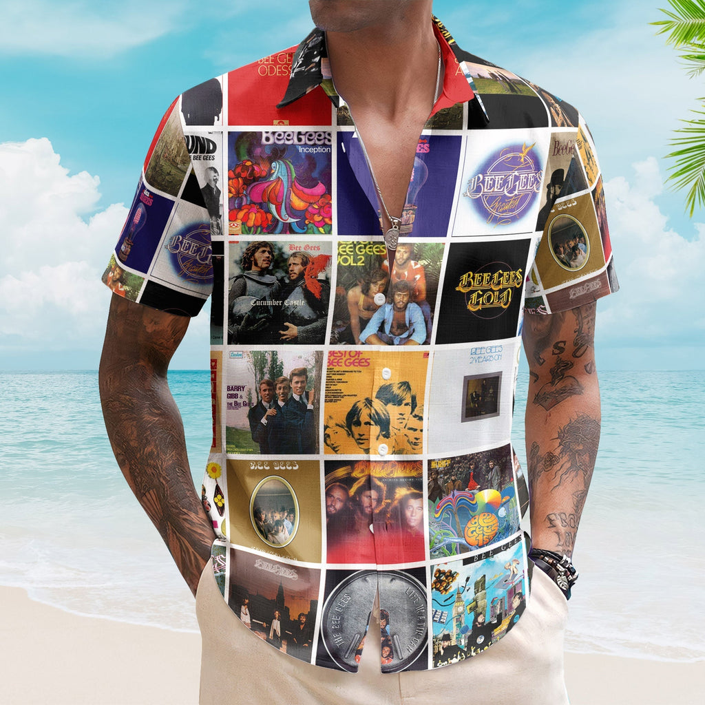 Bee Gees Album Collage Hawaiian Shirt Rock Music Band Fan Shirt