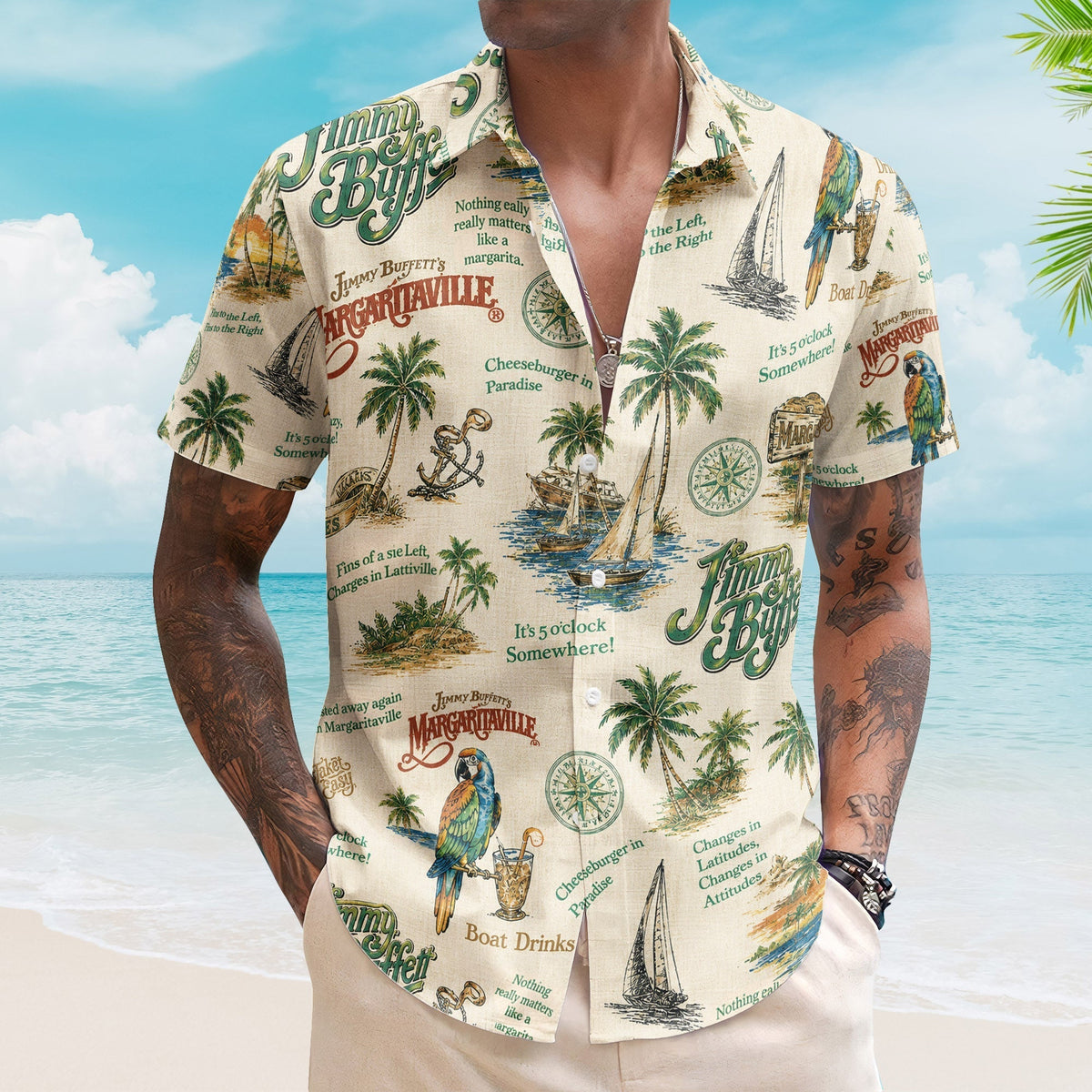 Vintage Margaritaville Jimmy Buffett Tropical Hawaiian Shirt Retro Music Inspired Aloha Shirt