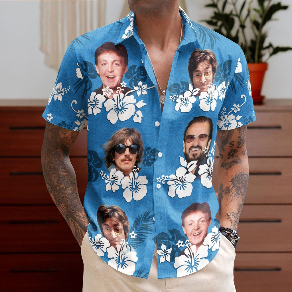 Vintage The Beatles Band Hawaiian Shirt Classic Rock Tropical Inspired Unisex Button-Up Shirt