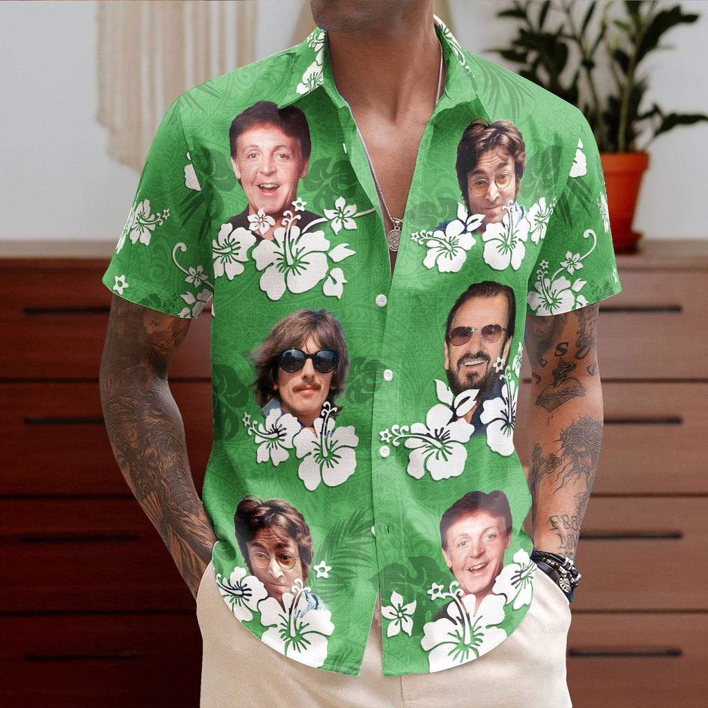 Vintage The Beatles Band Hawaiian Shirt Classic Rock Tropical Inspired Unisex Button-Up Shirt